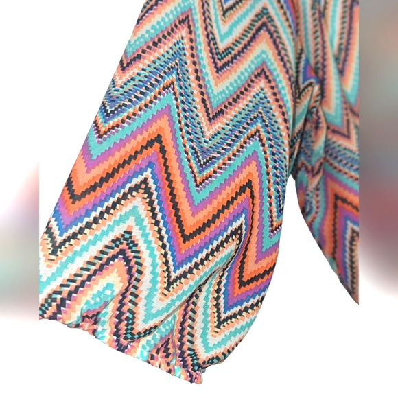 Speed Control | Chevron Print 3/4 Sleeve Midi Dress | Multi Color | 2X Plus Size - Picture 5 of 7